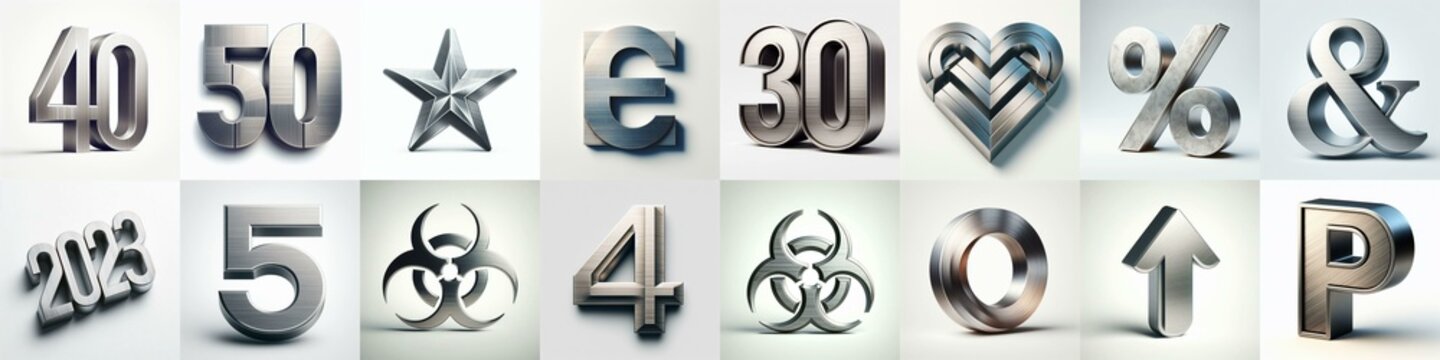 Brushed steel metal Lettering Typeface. AI generated illustration