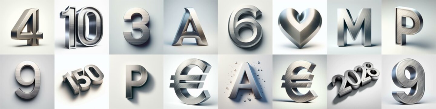 Brushed steel metal Lettering Typeface. AI generated illustration
