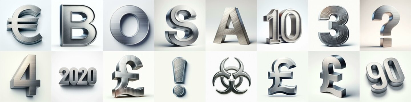 Brushed steel metal Lettering Typeface. AI generated illustration