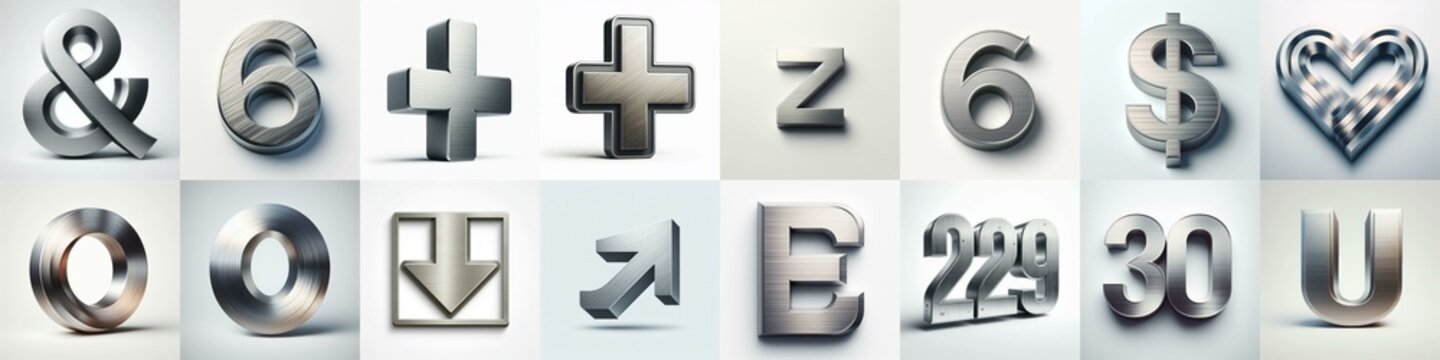 Brushed steel metal Lettering Typeface. AI generated illustration