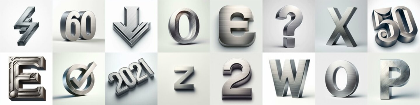 Brushed steel metal Lettering Typeface. AI generated illustration