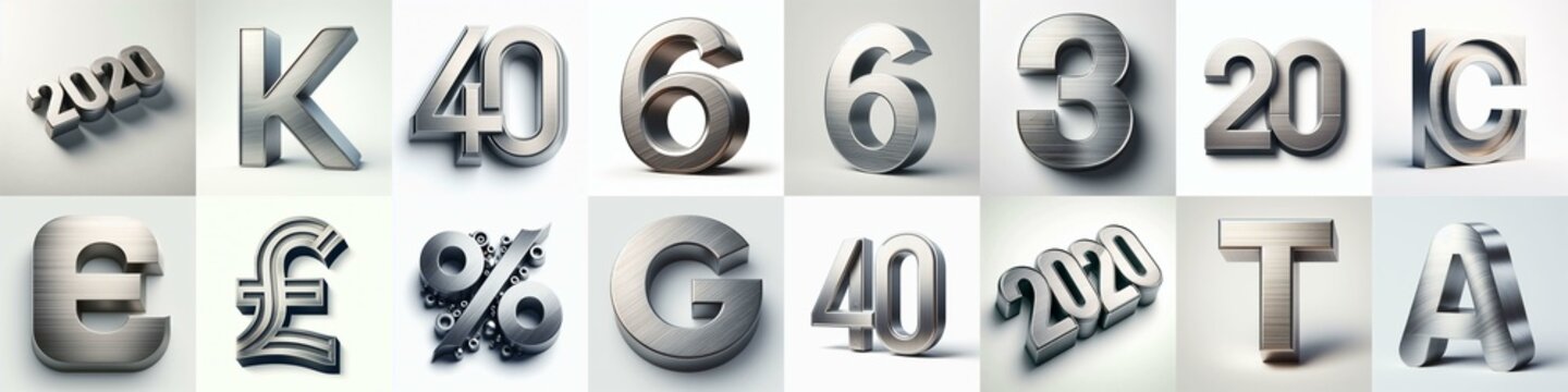 Brushed steel metal Lettering Typeface. AI generated illustration