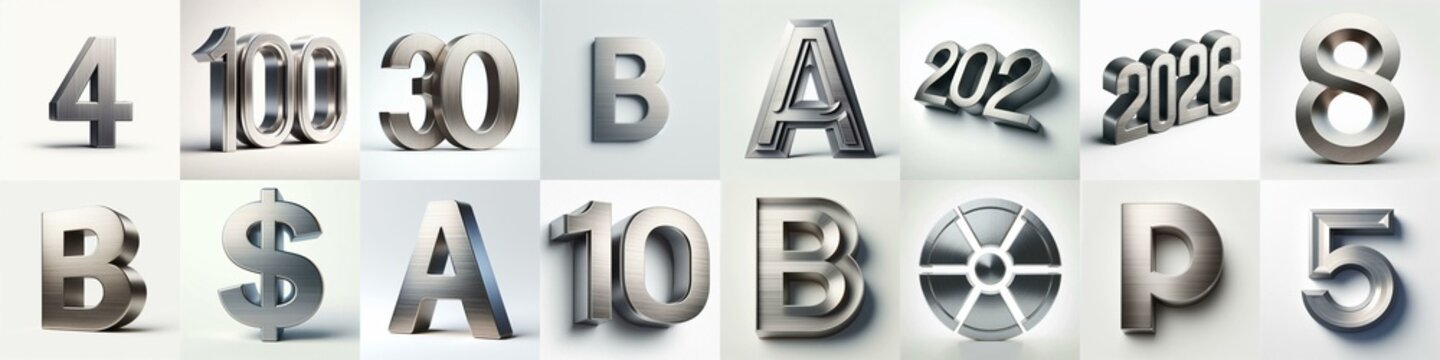 Brushed steel metal Lettering Typeface. AI generated illustration