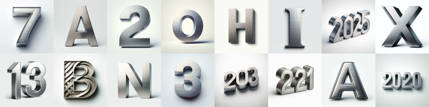Brushed steel metal Lettering Typeface. AI generated illustration