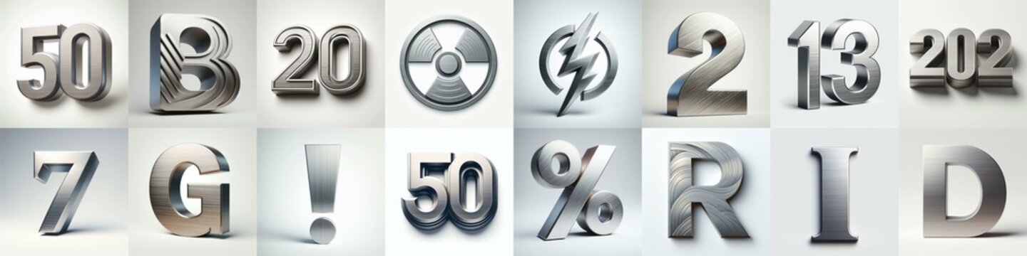 Brushed steel metal Lettering Typeface. AI generated illustration