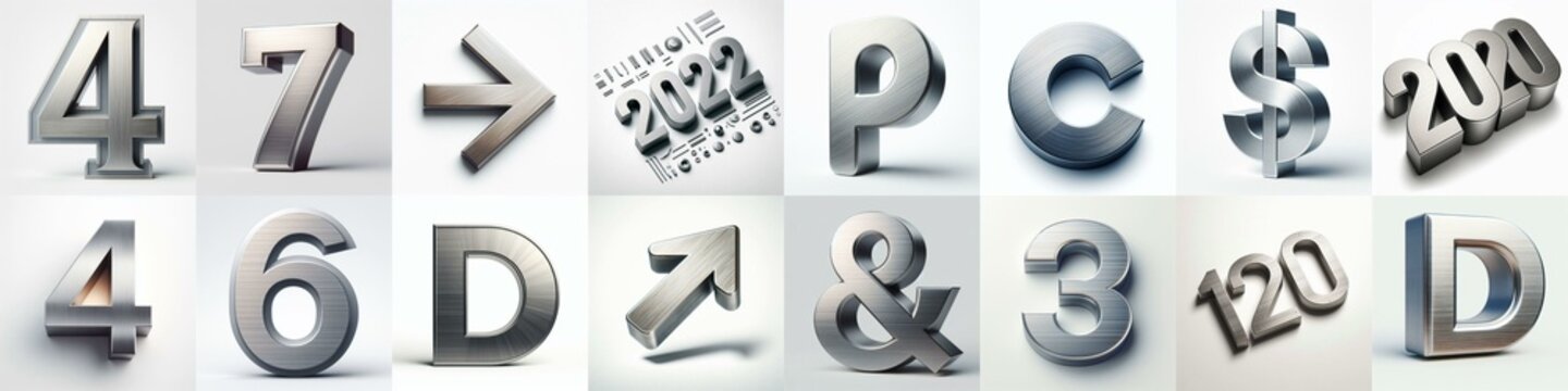 Brushed steel metal Lettering Typeface. AI generated illustration