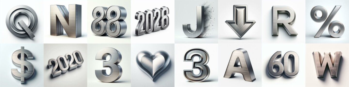 Brushed steel metal Lettering Typeface. AI generated illustration