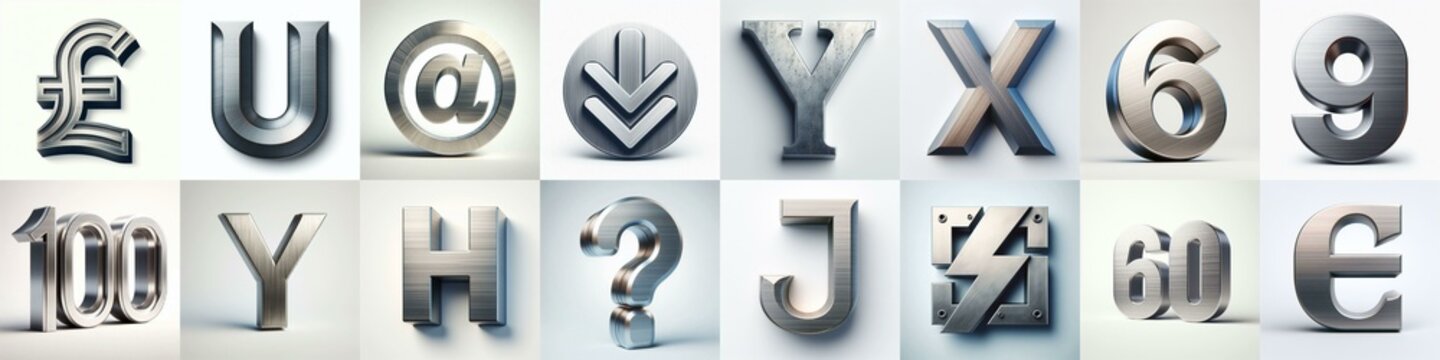 Brushed steel metal Lettering Typeface. AI generated illustration