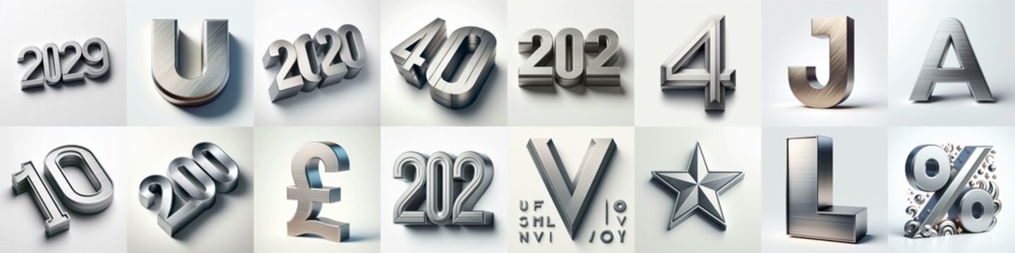 Brushed steel metal Lettering Typeface. AI generated illustration