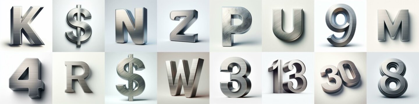 Brushed steel metal Lettering Typeface. AI generated illustration