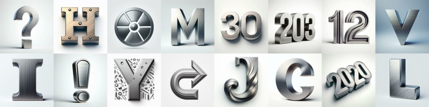 Brushed steel metal Lettering Typeface. AI generated illustration