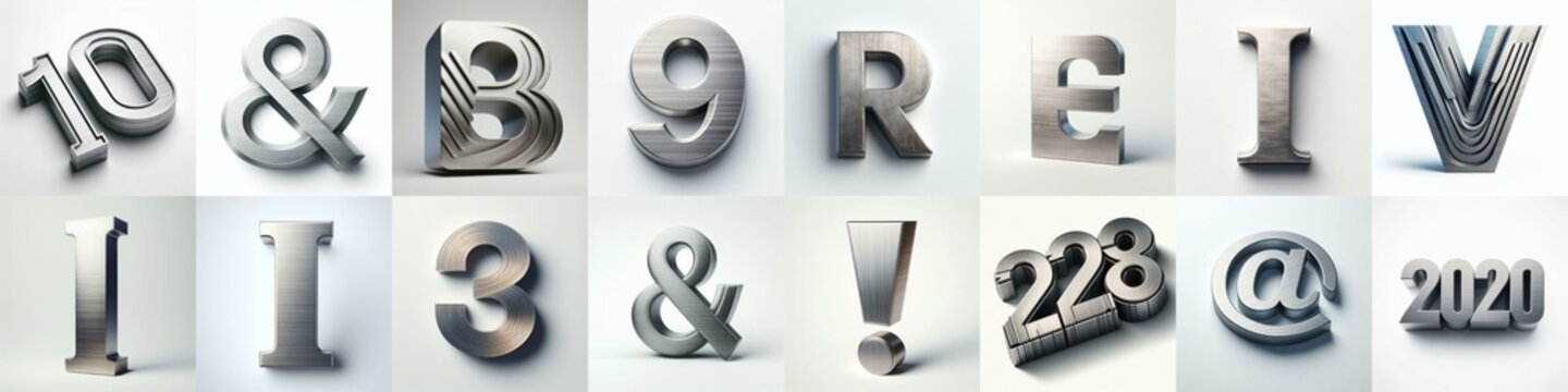 Brushed steel metal Lettering Typeface. AI generated illustration