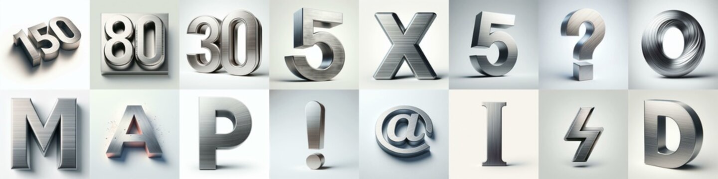 Brushed steel metal Lettering Typeface. AI generated illustration