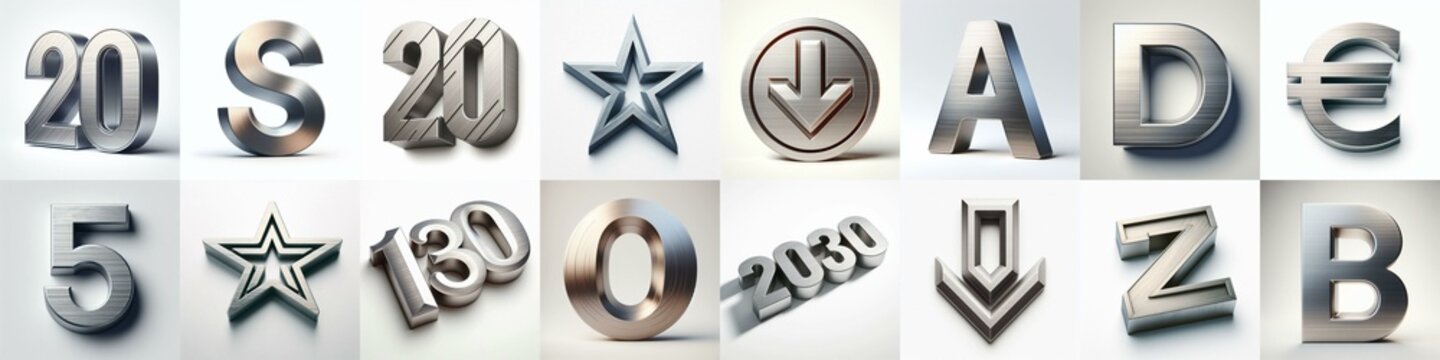 Brushed steel metal Lettering Typeface. AI generated illustration