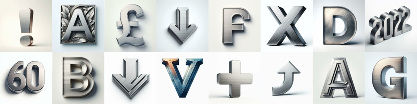Brushed steel metal Lettering Typeface. AI generated illustration