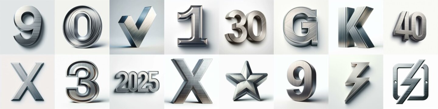 Brushed steel metal Lettering Typeface. AI generated illustration