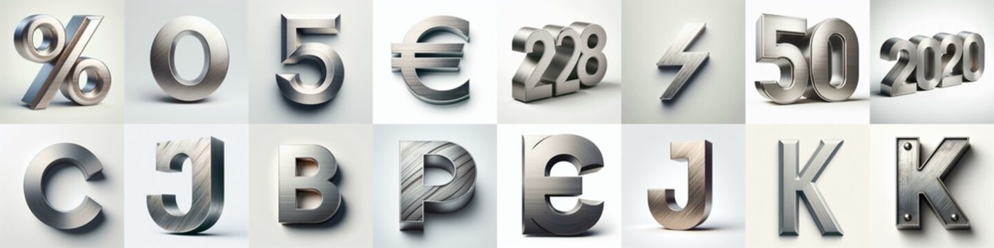 Brushed steel metal Lettering Typeface. AI generated illustration