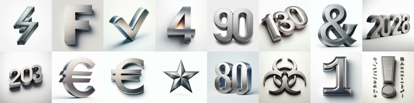 Brushed steel metal Lettering Typeface. AI generated illustration