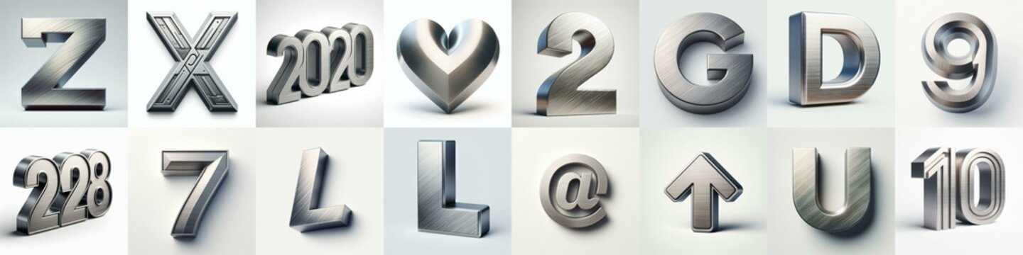 Brushed steel metal Lettering Typeface. AI generated illustration