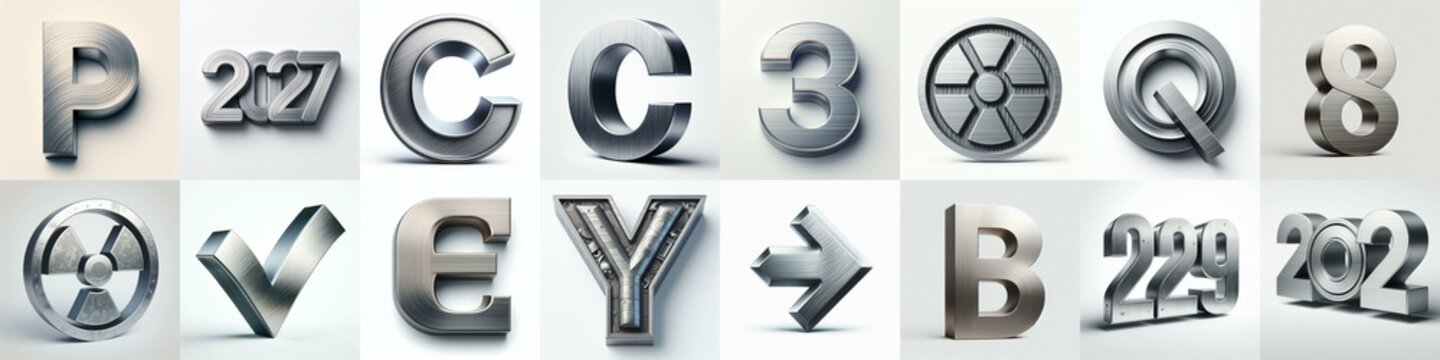 Brushed steel metal Lettering Typeface. AI generated illustration