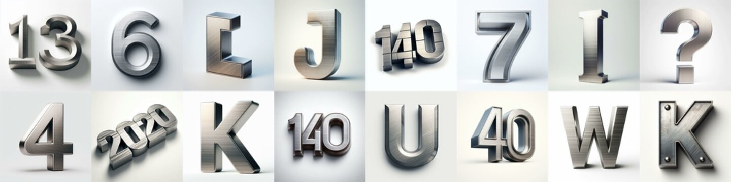 Brushed steel metal Lettering Typeface. AI generated illustration