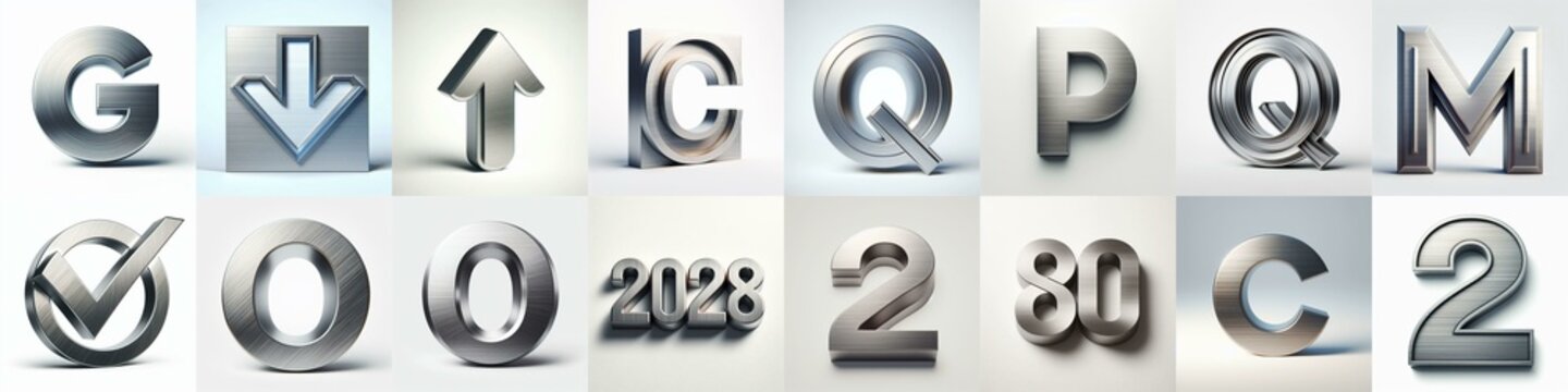 Brushed steel metal Lettering Typeface. AI generated illustration
