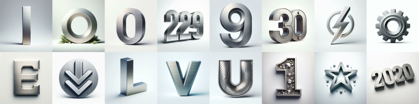 Brushed steel metal Lettering Typeface. AI generated illustration