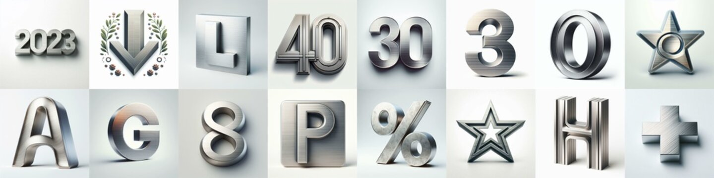 Brushed steel metal Lettering Typeface. AI generated illustration