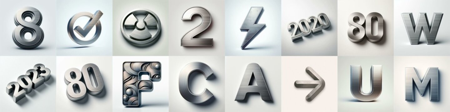 Brushed steel metal Lettering Typeface. AI generated illustration