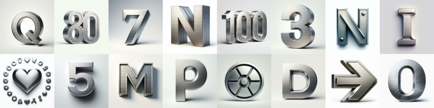 Brushed steel metal Lettering Typeface. AI generated illustration
