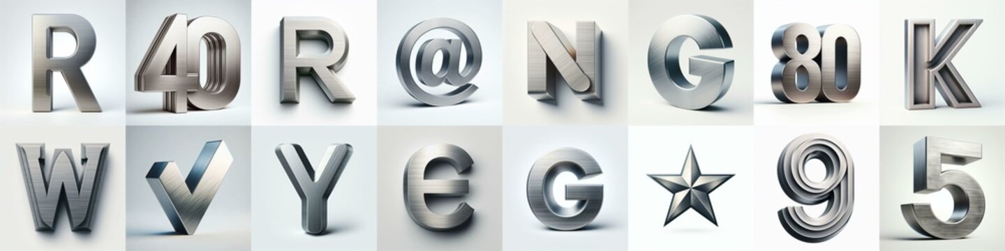 Brushed steel metal Lettering Typeface. AI generated illustration
