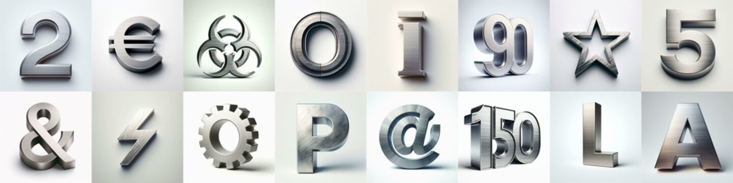 Brushed steel metal Lettering Typeface. AI generated illustration