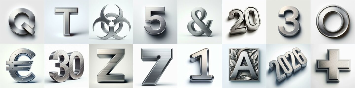 Brushed steel metal Lettering Typeface. AI generated illustration