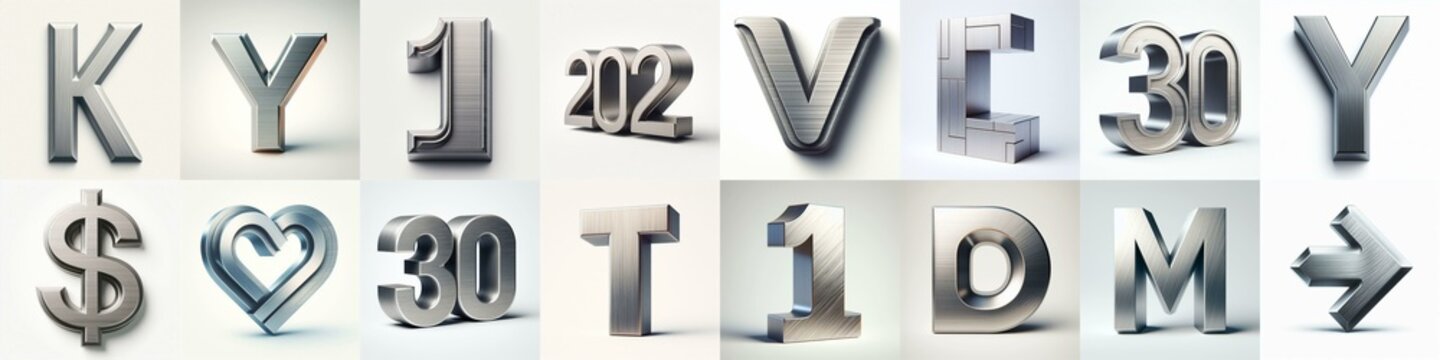 Brushed steel metal Lettering Typeface. AI generated illustration