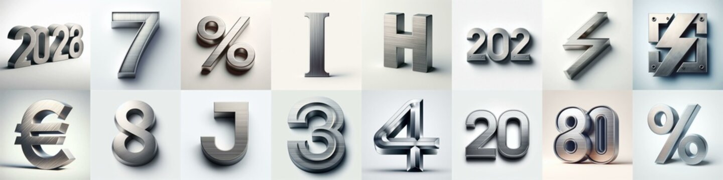 Brushed steel metal Lettering Typeface. AI generated illustration