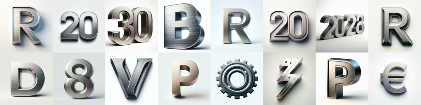Brushed steel metal Lettering Typeface. AI generated illustration