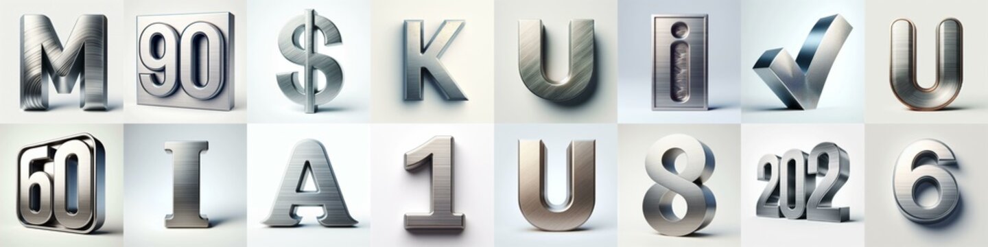Brushed steel metal Lettering Typeface. AI generated illustration