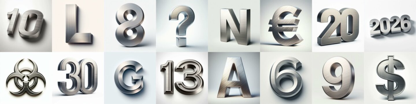 Brushed steel metal Lettering Typeface. AI generated illustration