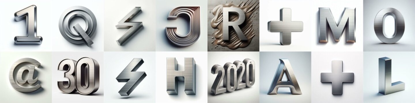 Brushed steel metal Lettering Typeface. AI generated illustration