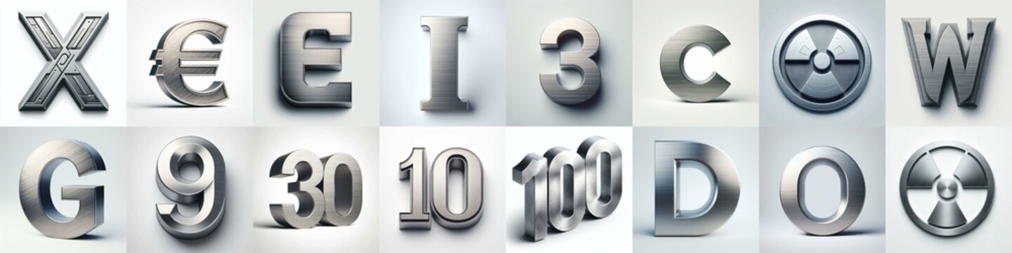 Brushed steel metal Lettering Typeface. AI generated illustration