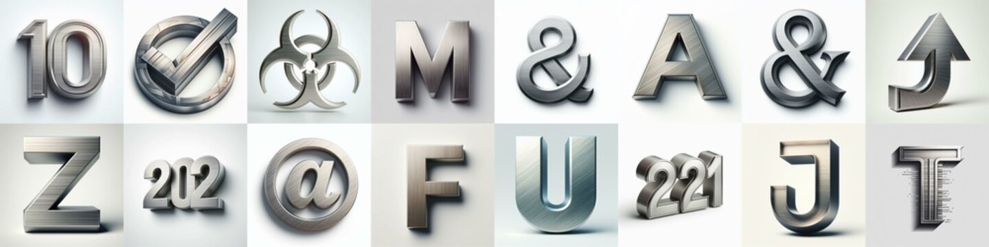 Brushed steel metal Lettering Typeface. AI generated illustration
