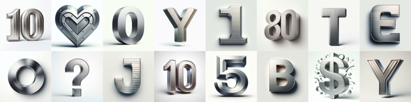 Brushed steel metal Lettering Typeface. AI generated illustration