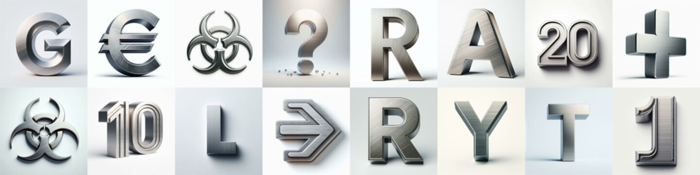 Brushed steel metal Lettering Typeface. AI generated illustration