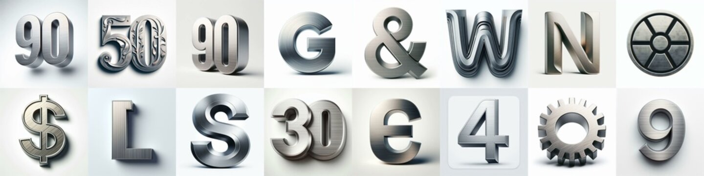 Brushed steel metal Lettering Typeface. AI generated illustration