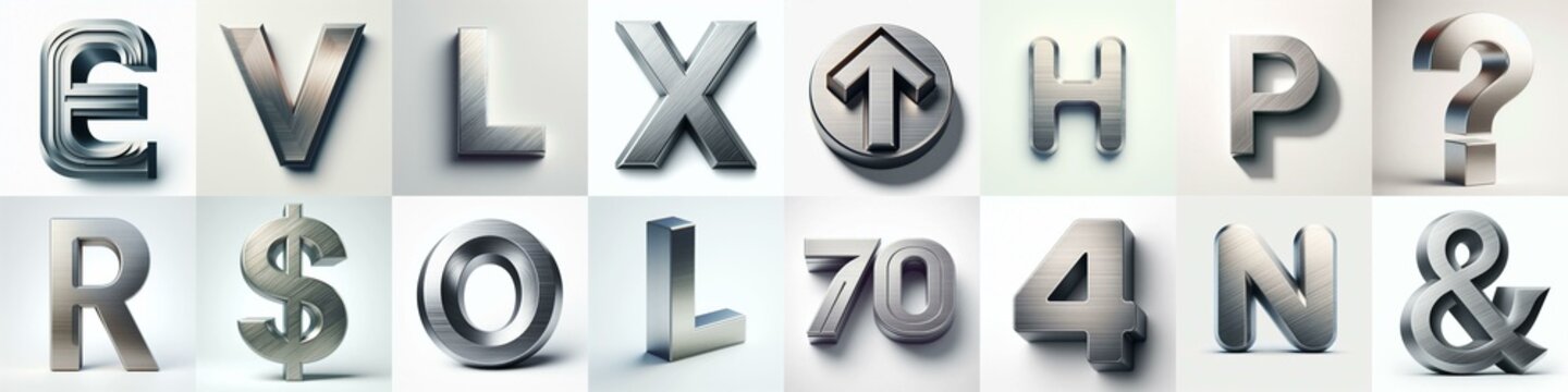 Brushed steel metal Lettering Typeface. AI generated illustration