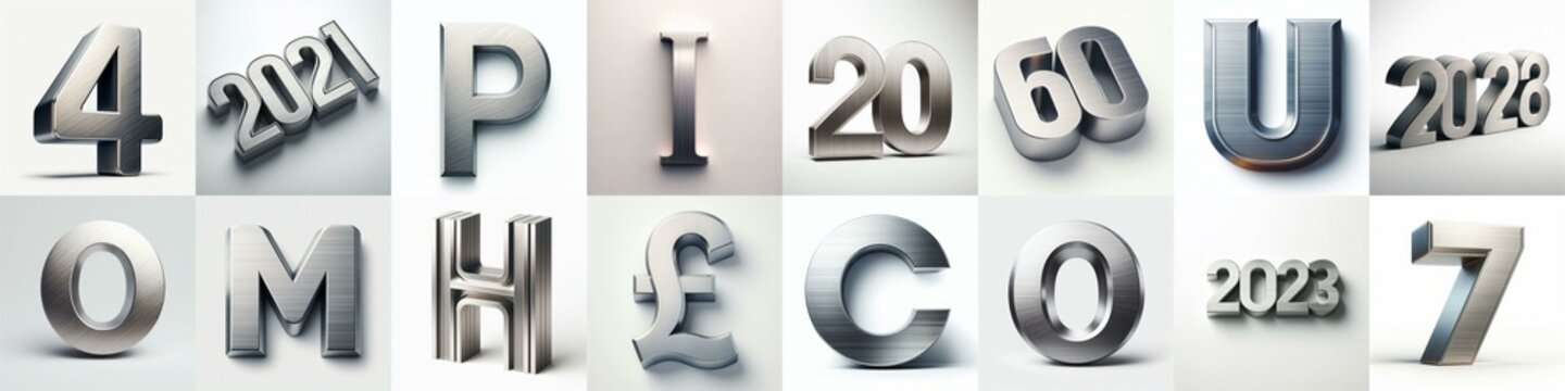 Brushed steel metal Lettering Typeface. AI generated illustration