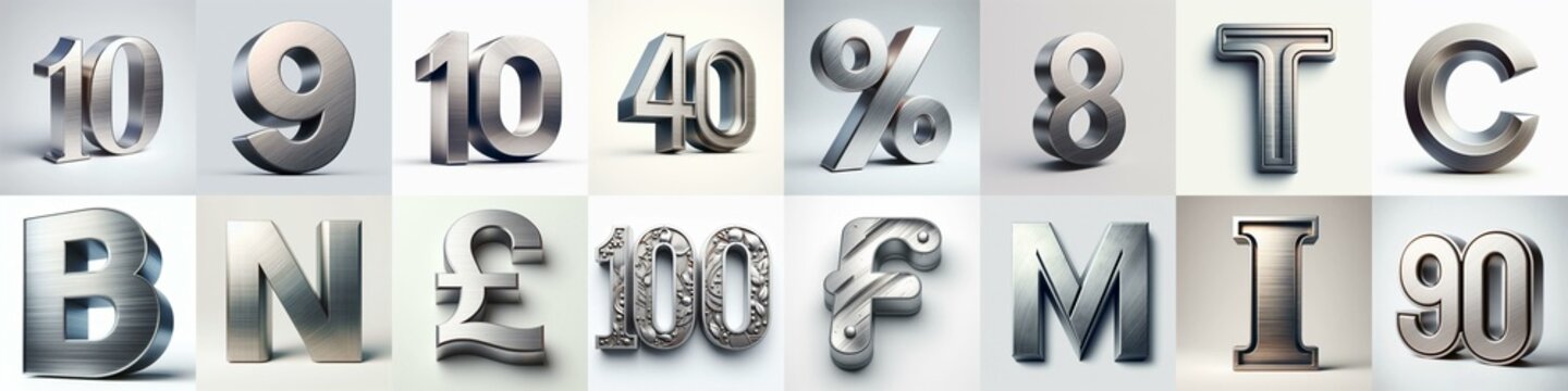 Brushed steel metal Lettering Typeface. AI generated illustration