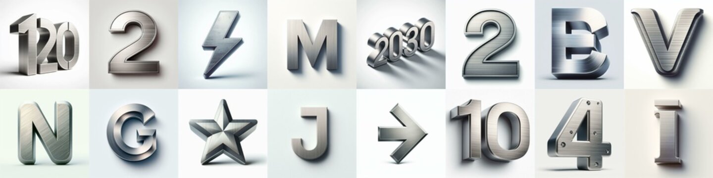 Brushed steel metal Lettering Typeface. AI generated illustration