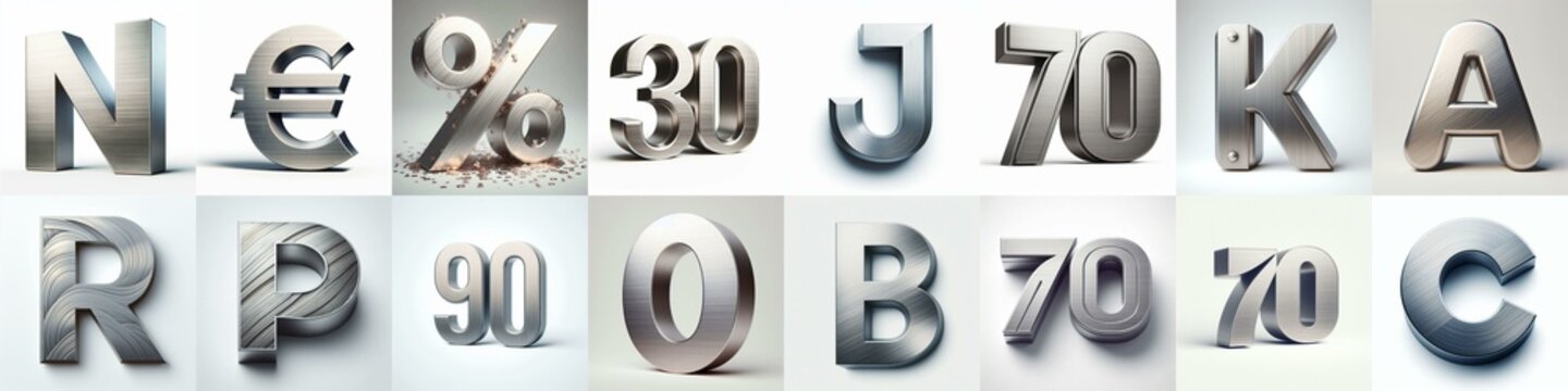 Brushed steel metal Lettering Typeface. AI generated illustration