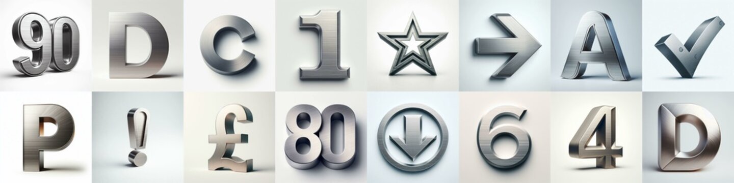 Brushed steel metal Lettering Typeface. AI generated illustration